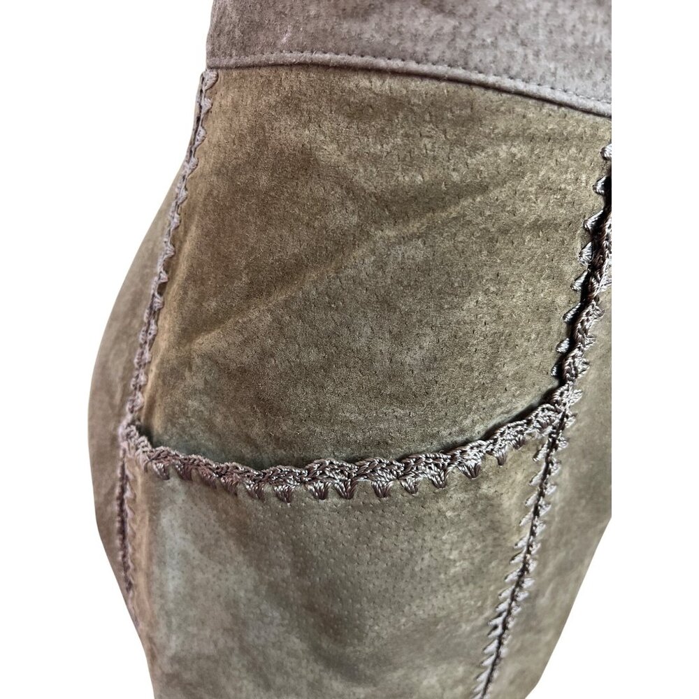 S.M.H. Vintage Olive Green Leather High-Waisted Loose-Fit Trousers Size 14 - Picture 5 of 7
